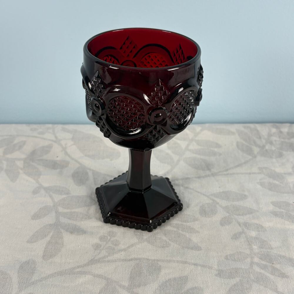 Vintage Avon Cape Cod Ruby Red Footed Goblet Wine Glass 6 Inch